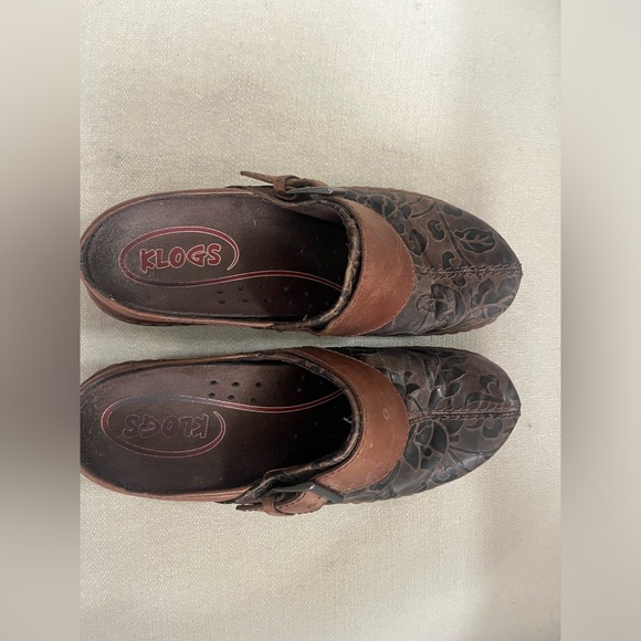 Vintage KLOGS Leather Floral Boho Buckle Slip On Clogs Mules Size 7.5 - Picture 4 of 6